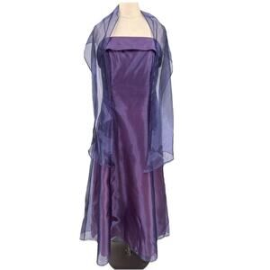 Y2K 90s Fairy Vintage Purple Pink Metallic Iridescent Prom Maxi Dress Gown 14